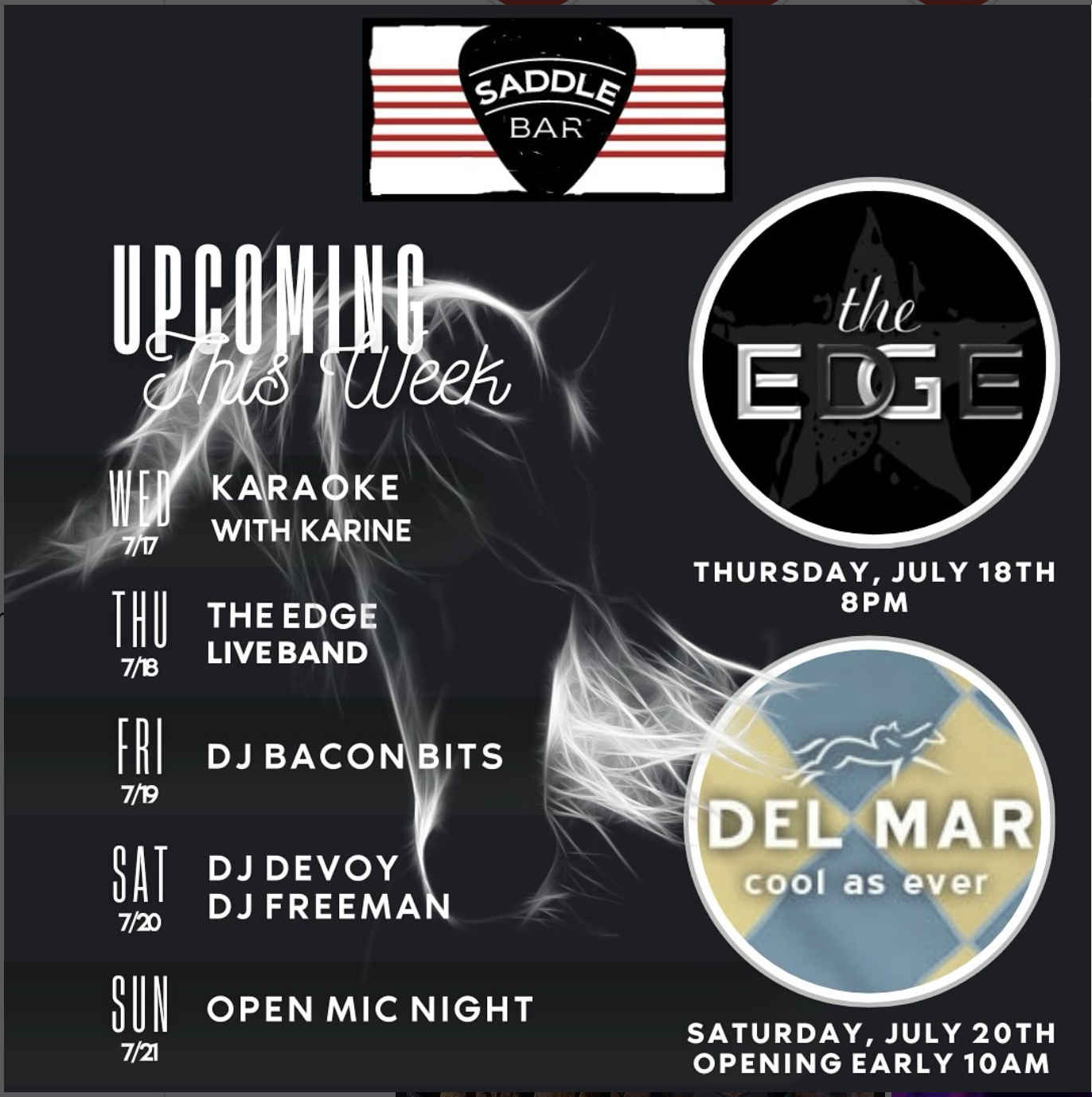 Events this week at The Saddle Bar!